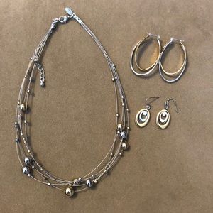 Lia Sophia necklace with two pairs of earrings